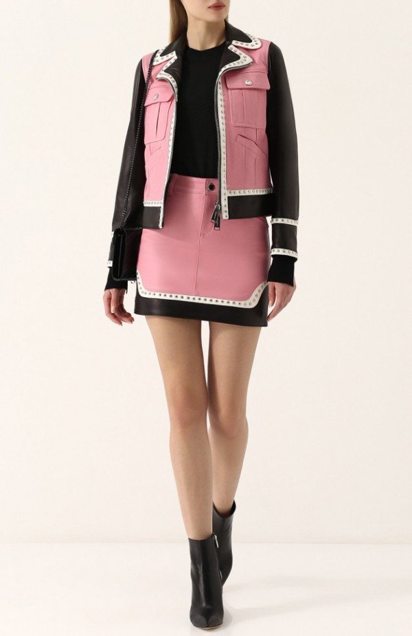 Кожаная куртка на молнии с отложным воротником 1