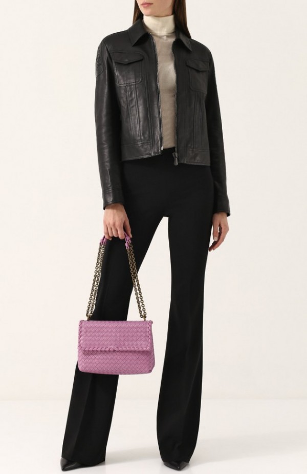 Кожаная куртка прямого кроя с отложным воротником