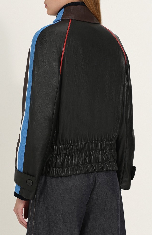 Кожаная куртка с отложным воротником и контрастной отделкой