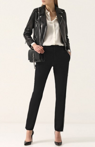 Приталенная кожаная куртка с косой молнией 1