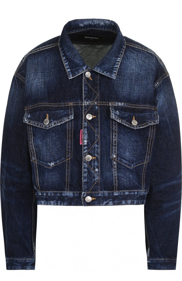 Укороченная джинсовая куртка с потертостями 1