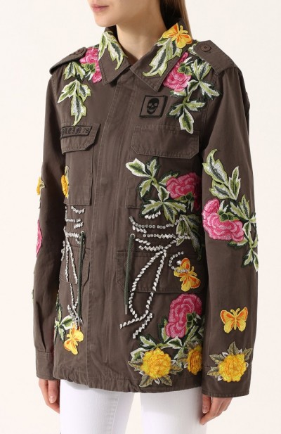 Хлопковый френч с контрастной декоративной отделкой 1