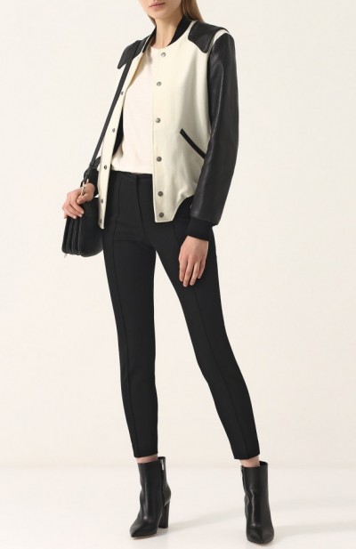 Шерстяной бомбер на заклепках с контрастной отделкой 1