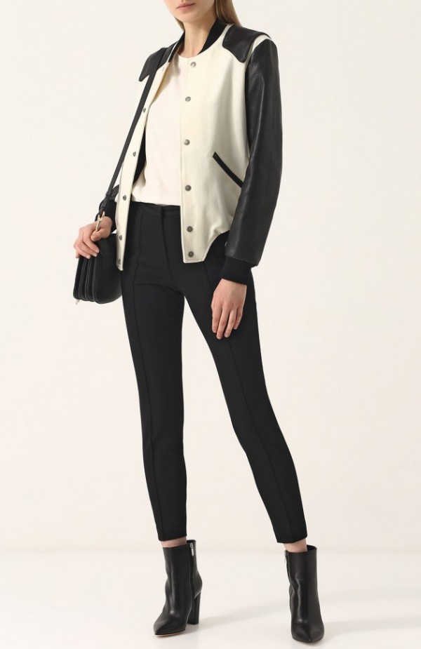 Шерстяной бомбер на заклепках с контрастной отделкой 1