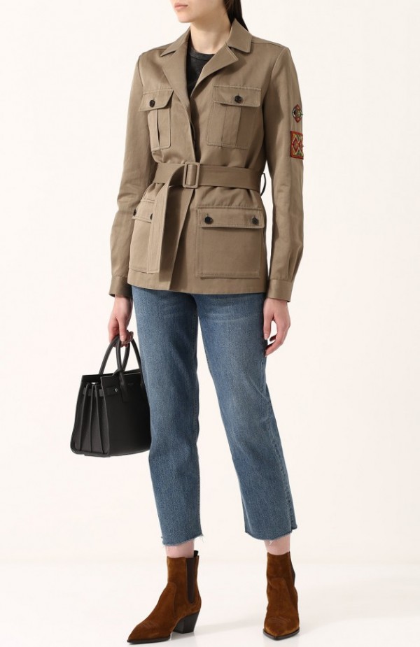 Френч из смеси хлопка и льна с поясом