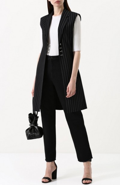 Удлиненный шерстяной жилет в полоску